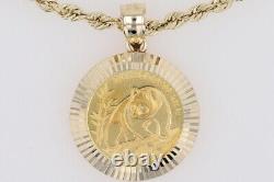 1990 Chinese 1/10 Panda Coin Pendant on 22 Necklace 14k Yellow Gold 10.48 Grams