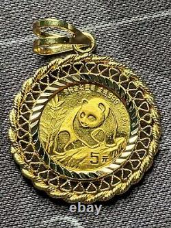 1990 Chinese 1/20 Panda. 999 Gold Coin Pendant Necklace 18K GOLD 7.4 grams