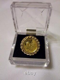 1990 GOLD COIN, 5 YUAN CHINESE PANDA 14K RING. 999 1/20 OZ. Au. 4 GRAMS