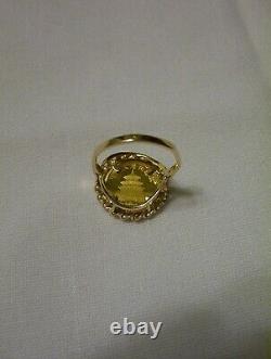 1990 GOLD COIN, 5 YUAN CHINESE PANDA 14K RING. 999 1/20 OZ. Au. 4 GRAMS