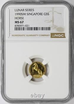 1990 SM Singapore Gold 5 Singold G5S NGC MS67 1/20oz 9999 Fine Year of the Horse