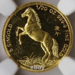 1990 SM Singapore Gold 5 Singold G5S NGC MS67 1/20oz 9999 Fine Year of the Horse