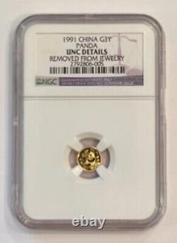 1991 3 Yuan 10th Anniversary China 1 Gram Gold Panda? NGC UNCIRCULATED DETAILS