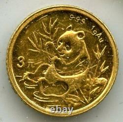 1991 China 999 Gold Panda 1 gram 3 Yuan BQ464