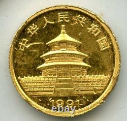 1991 China 999 Gold Panda 1 gram 3 Yuan BQ464