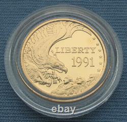 1991-W US Mint Mount Rushmore Proof $5 Gold Coin 0.2419 oz AGW + box & COA (Mt)