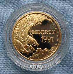 1991-W US Mint Mount Rushmore Proof $5 Gold Coin 0.2419 oz AGW + box & COA (Mt)