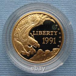1991-W US Mint Mount Rushmore Proof $5 Gold Coin 0.2419 oz AGW + box & COA (Mt)