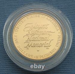 1991-W US Mint Mount Rushmore Proof $5 Gold Coin 0.2419 oz AGW + box & COA (Mt)