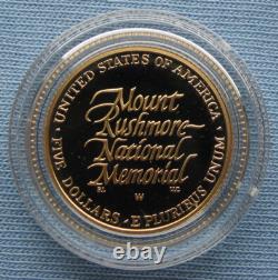 1991-W US Mint Mount Rushmore Proof $5 Gold Coin 0.2419 oz AGW + box & COA (Mt)
