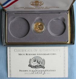 1991-W US Mint Mount Rushmore Proof $5 Gold Coin 0.2419 oz AGW + box & COA (Mt)