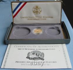 1991-W US Mint Mount Rushmore Proof $5 Gold Coin 0.2419 oz AGW + box & COA (Mt)