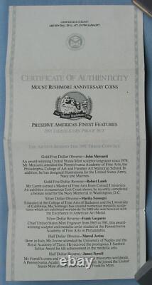 1991-W US Mint Mount Rushmore Proof $5 Gold Coin 0.2419 oz AGW + box & COA (Mt)