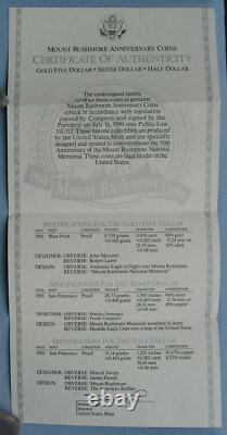 1991-W US Mint Mount Rushmore Proof $5 Gold Coin 0.2419 oz AGW + box & COA (Mt)