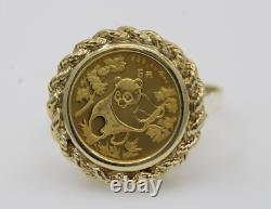 1992 China Panda 5Y 1/20 oz. 999 Gold Coin with 14k Gold Rope Ring 5.1 Grams