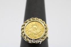 1992 China Panda 5Y 1/20 oz. 999 Gold Coin with 14k Gold Rope Ring 5.1 Grams