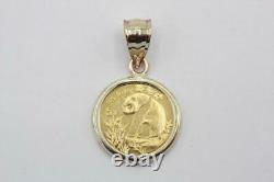 1993 5 Yuan 1/20 oz 0.999 Fine Gold Panda Coin Pendant on 14K Bezel 2.4 Grams TW