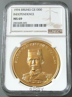 1994 GOLD BRUNEI 500 MINTED 2oz 63 GRAM $1000 NGC MINT STATE 69 INDEPENDENCE