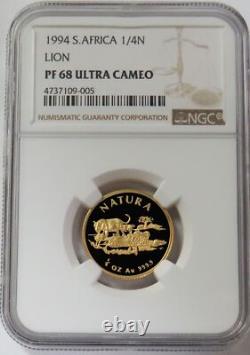1994 GOLD SOUTH AFRICA 1/4oz LION NATURA NGC PF 68 UC