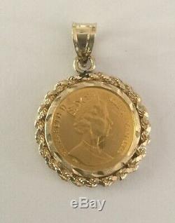 1995 Isle Of Mann 1/10 th of an Ounce 24K Gold Coin 14k Frame Pendant 5.57 Grams