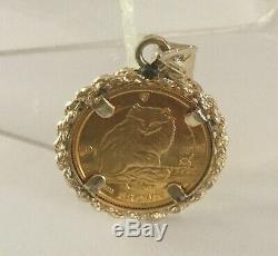 1995 Isle Of Mann 1/10 th of an Ounce 24K Gold Coin 14k Frame Pendant 5.57 Grams