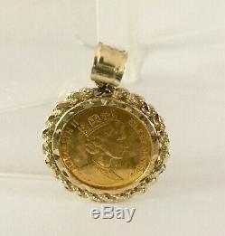 1995 Isle Of Mann 1/10 th of an Ounce 24K Gold Coin 14k Frame Pendant 5.57 Grams