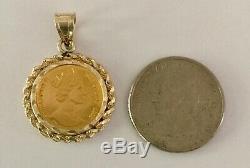 1995 Isle Of Mann 1/10 th of an Ounce 24K Gold Coin 14k Frame Pendant 5.57 Grams