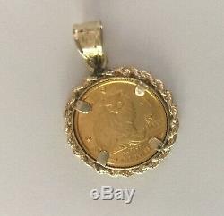 1995 Isle Of Mann 1/10 th of an Ounce 24K Gold Coin 14k Frame Pendant 5.57 Grams