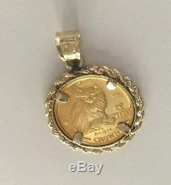 1995 Isle Of Mann 1/10 th of an Ounce 24K Gold Coin 14k Frame Pendant 5.57 Grams