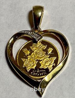 1996 Gibraltar 1/25 Gold Crown Roses Set In 14k Heart Bezel 3.4 grams # 3041