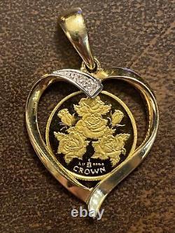 1996 Gibraltar 1/25 Gold Crown Roses Set In 14k Heart Bezel 3.4 grams # 3041