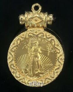 1999 Lady Liberty $5 1/10 OZ. 999 Fine Gold Coin Pendant with14k Bezel 6.6 Grams