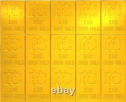 1G Patriots Coin 0.9999 Fine Gold Bar Sheet Au 1 Gram Fractional 15 pieces