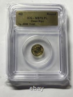 1g Clean Ripz Gold Round ICG MS70 PL. 9999 Fine Gold Micro Round Rare