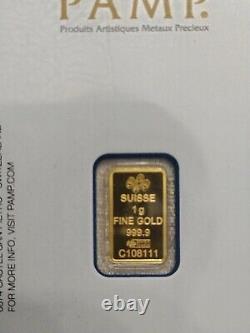 2 1 gram Gold Bars PAMP Suisse Fortuna 999.9 Fine in Sealed Assays