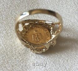 2.3 grams 14k Yellow Gold Mexican Gold Coin Ring Size 3 1/2