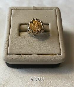 2.3 grams 14k Yellow Gold Mexican Gold Coin Ring Size 3 1/2