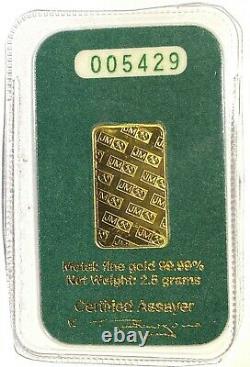 2.5 GRAM JM JOHNSON MATTHEY 24k GOLD BAR Rare Green Package # 005429