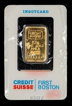 2.5 gram Gold Bar Credit Suisse First Boston Ingot Card SA Valcambi SEALED G3807