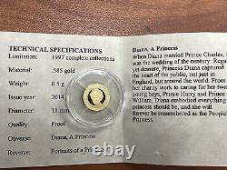 2 American Mint. 5g 14k Gold Princess Diana Coins Portraits of a Princess 2014