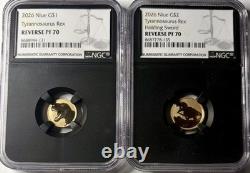 2-Coin Set 2026 Niue G$1 (1 gram) & G$2 (2 gram) Gold T-Rex NGC Reverse PF70