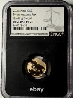 2-Coin Set 2026 Niue G$1 (1 gram) & G$2 (2 gram) Gold T-Rex NGC Reverse PF70