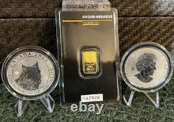 2 Gram Holographic Back Gold in Assay with Two 3/4Oz. Silver Reverse Proof Rounds