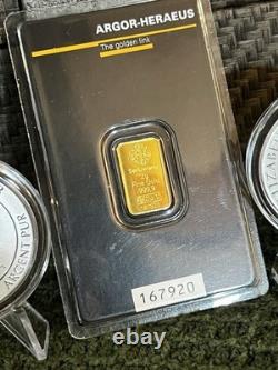 2 Gram Holographic Back Gold in Assay with Two 3/4Oz. Silver Reverse Proof Rounds