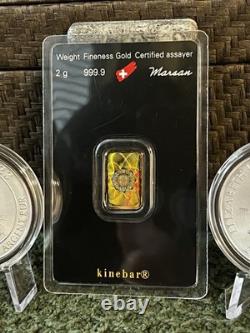 2 Gram Holographic Back Gold in Assay with Two 3/4Oz. Silver Reverse Proof Rounds