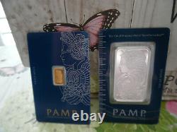 2 Lot Pamp Suisse Lady Fortuna Bars 1 Troy oz Fine Silver and 1 Gram Fine Gold