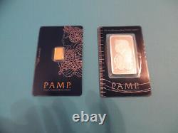 2 Lot Pamp Suisse Lady Fortuna Bars 1 Troy oz Fine Silver and 1 Gram Fine Gold