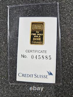 2 g gram. 9999 Gold Bar Credit Suisse STATUE OF LIBERTY (Sealed In Pouch)