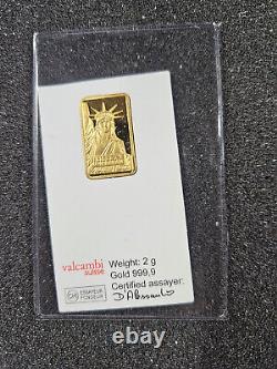 2 g gram. 9999 Gold Bar Credit Suisse STATUE OF LIBERTY (Sealed In Pouch)