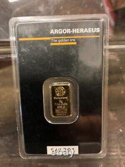 2 grams gold. GEM BU. 9999 Gold Bar ARGOR-HERAEUS (Encapsulated withAssay) 564291